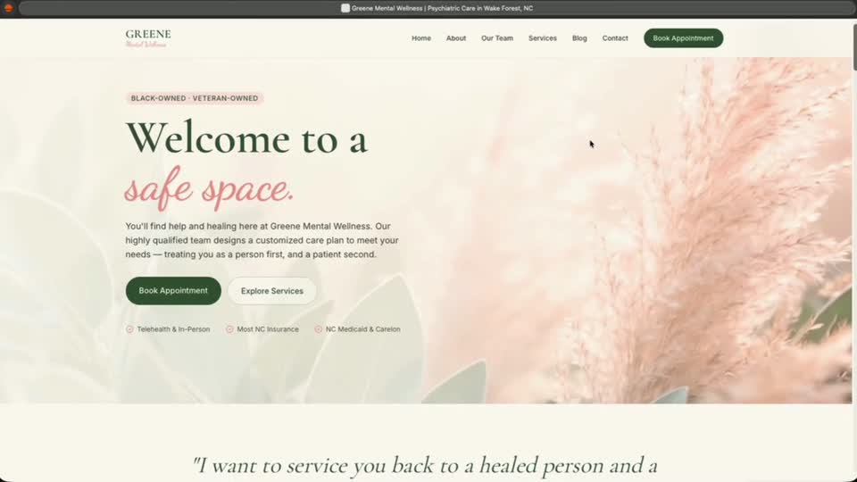 Greene Mental Wellness website preview