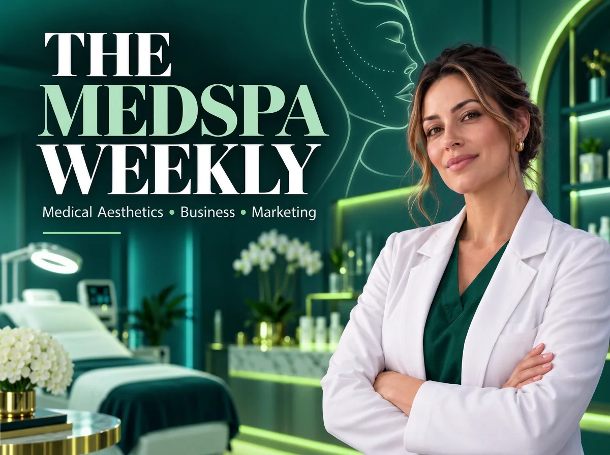 The Medspa Weekly September 27, 2026 green cover showing an aesthetic provider in a medical spa treatment room.
