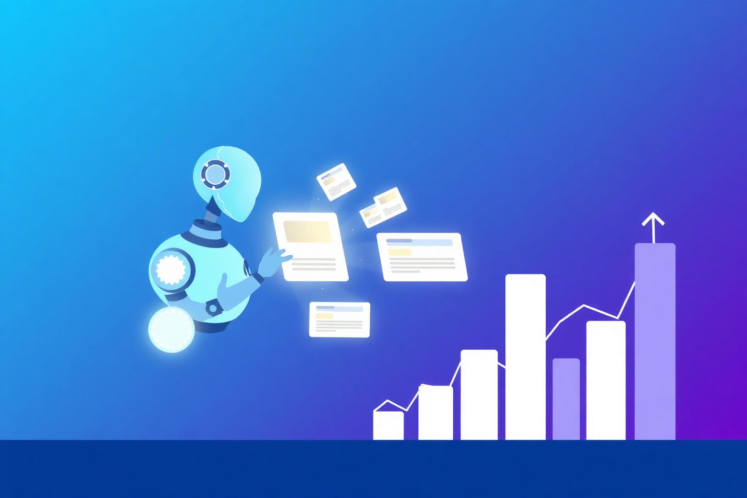 Illustration of an AI publishing engine producing blog articles that drive ranking growth