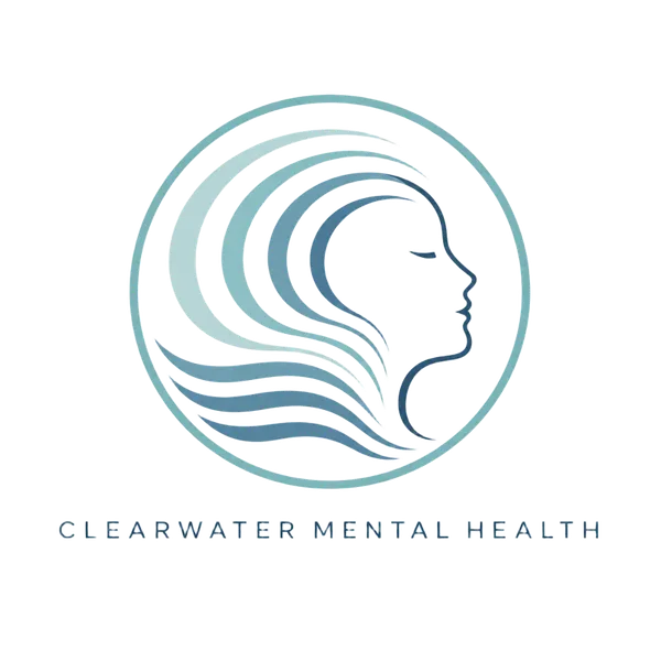 Circular logo concept for Clearwater Mental Health with a profile formed from water ripples