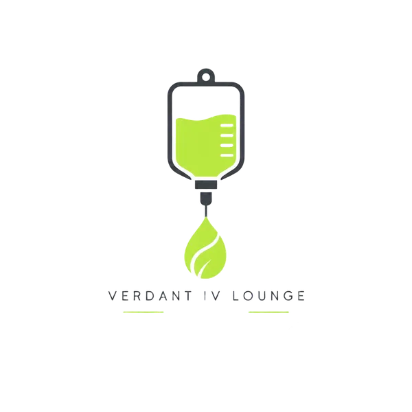 Logo concept for Verdant IV Lounge with an IV bag and leaf droplet mark