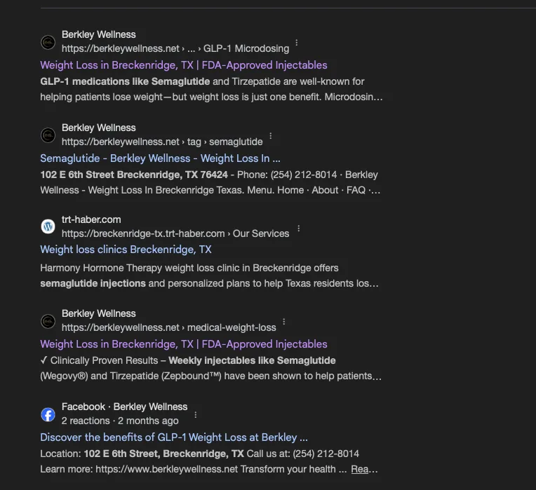 Semaglutide Breckenridge TX ranking screenshot