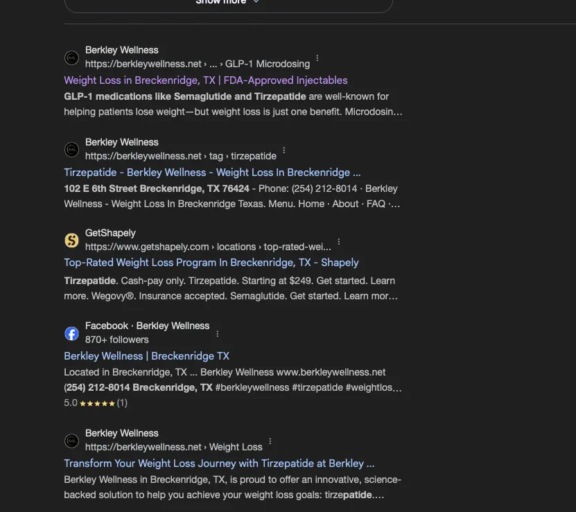 Tirzepatide Breckenridge TX ranking screenshot