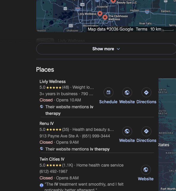 IV Therapy St. Paul ranking screenshot