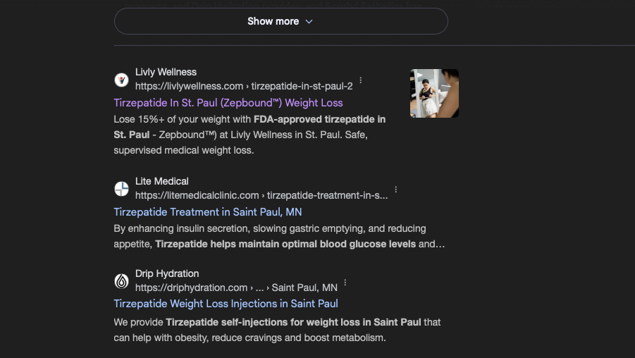 Tirzepatide St. Paul ranking screenshot