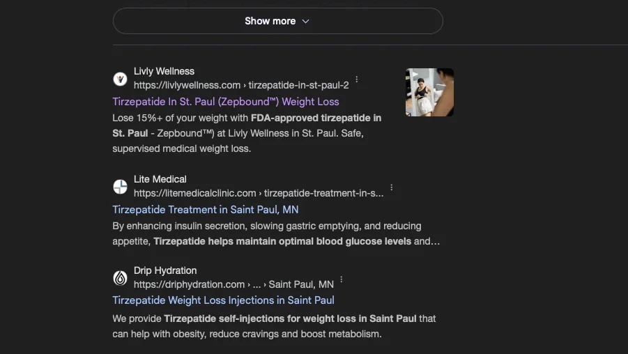 Tirzepatide St. Paul ranking screenshot