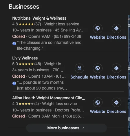 Weight Loss St. Paul ranking screenshot