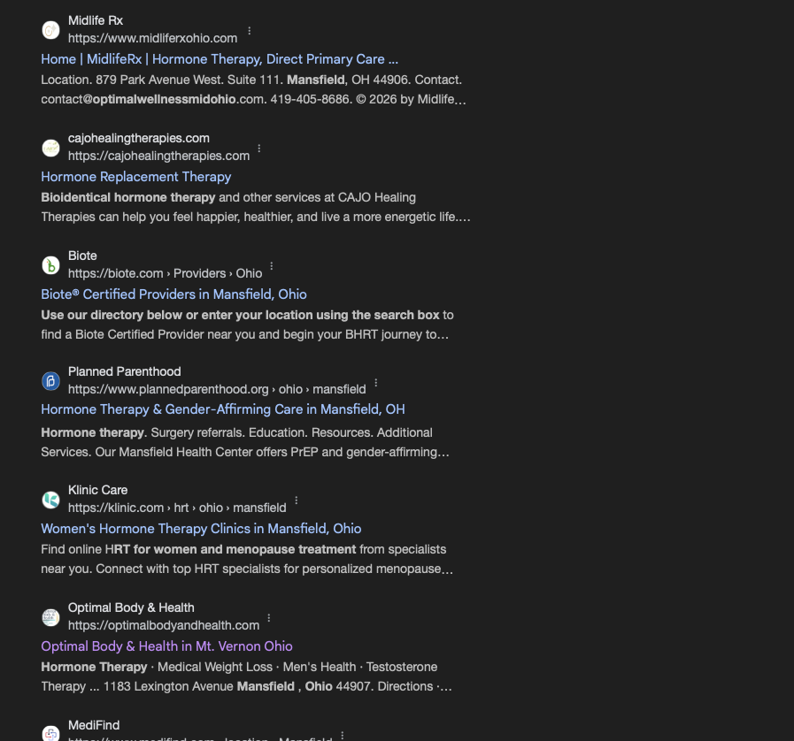 Hormone Therapy Mansfield OH ranking screenshot