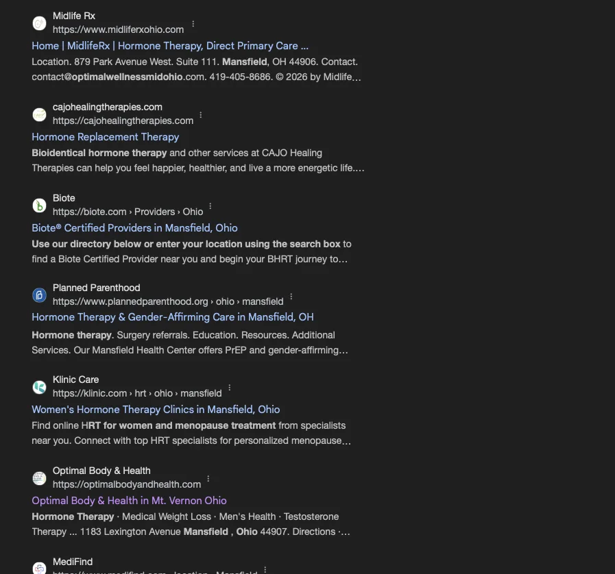 Hormone Therapy Mansfield OH ranking screenshot