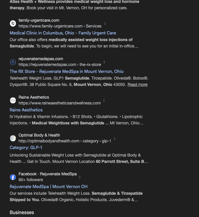 Semaglutide Mt Vernon OH ranking screenshot