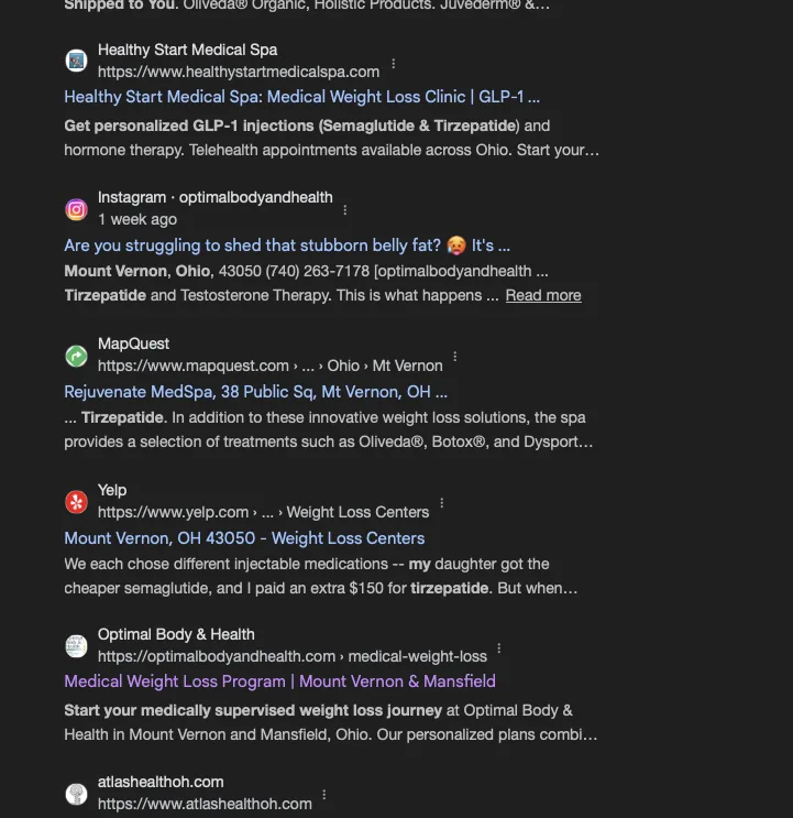 Tirzepatide Mt Vernon OH ranking screenshot