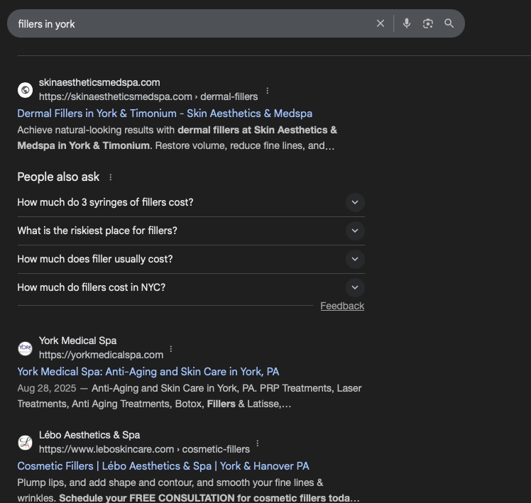 Fillers in York ranking screenshot