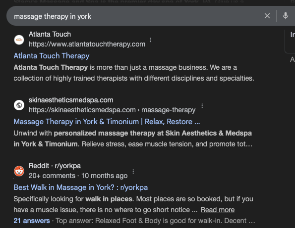 Massage Therapy in York ranking screenshot