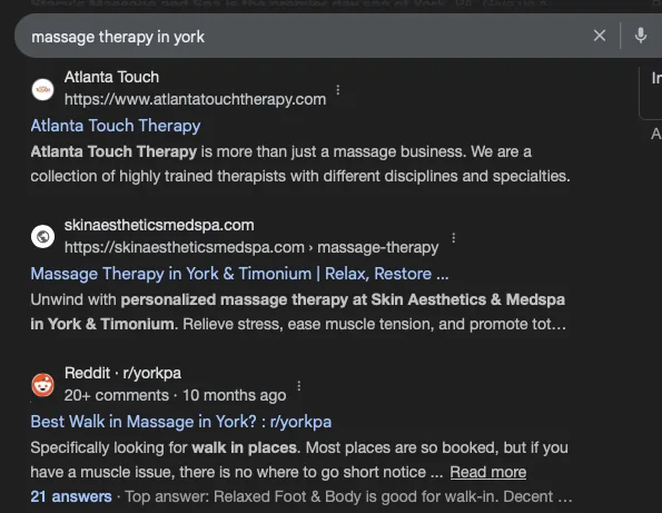 Massage Therapy in York ranking screenshot