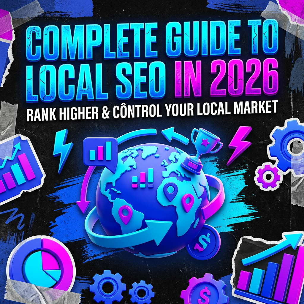 Complete Guide to Local SEO in 2026 — vivid editorial cover from The Real Social Company.