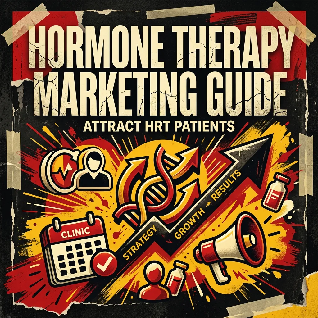 Hormone Therapy Marketing Guide: Attract HRT Patients — vivid editorial cover from The Real Social Company.