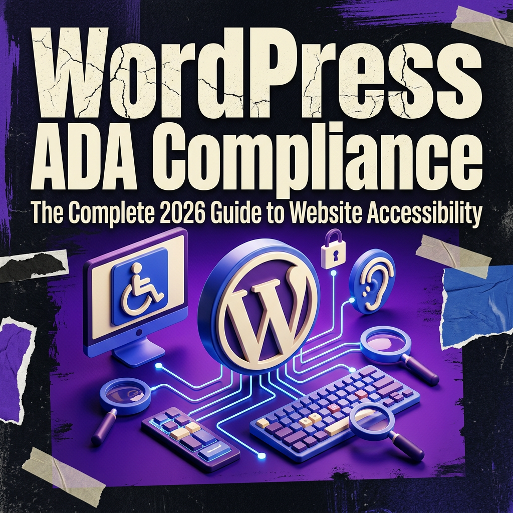WordPress ADA Compliance: The Complete 2026 Guide to Website Accessibility — vivid editorial cover from The Real Social Company.