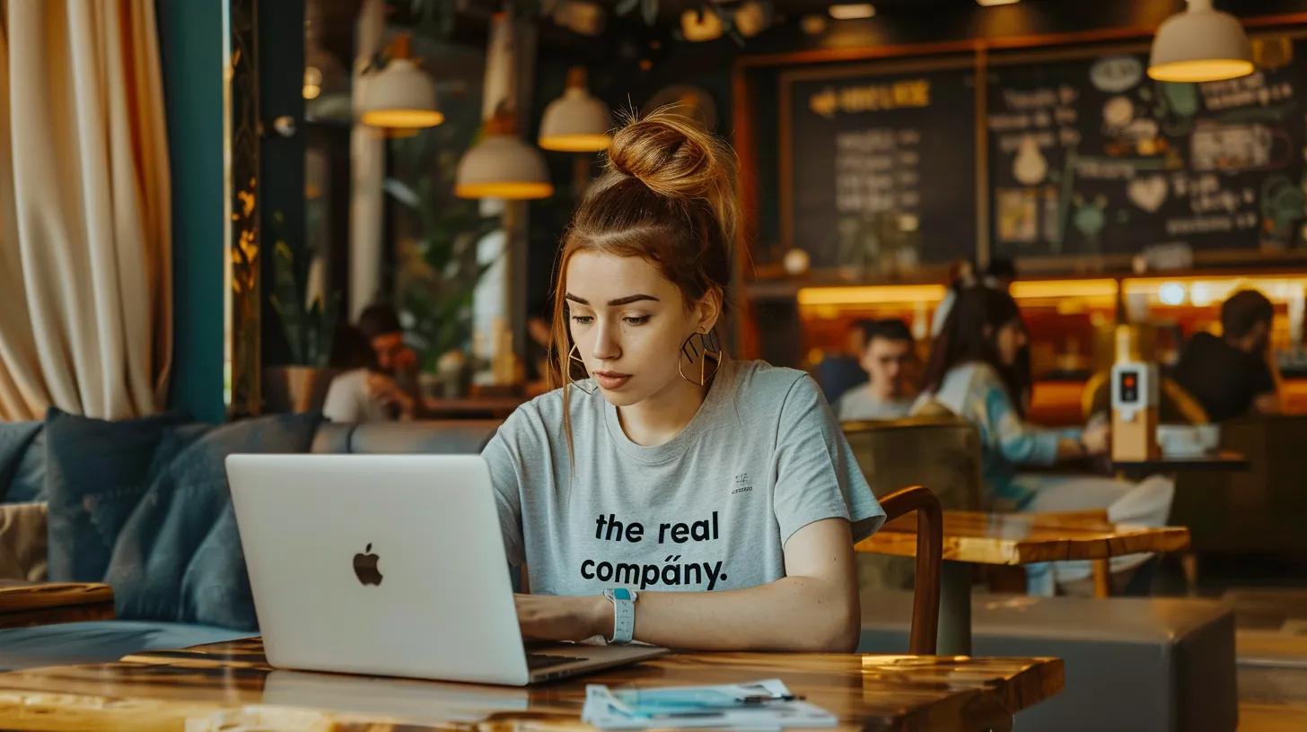 a focused young woman in anime style, wearing a t-shirt that reads - The Real Social Company - Columbus Web Design, SEO, Social a focused young woman in anime style, wearing a t-shirt that reads