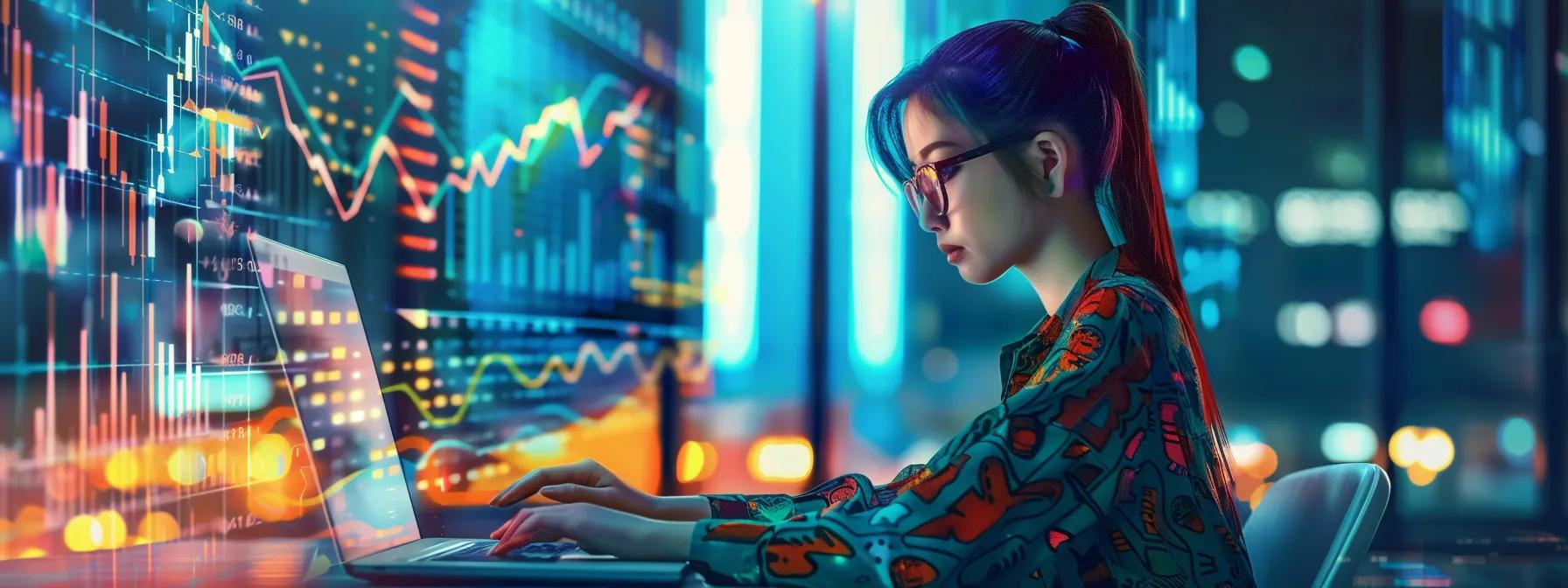 a vibrant anime-style female character intensely focused on her laptop in a modern urban office, surrounded by colorful digital design elements and metrics displayed on the screens, illustrating the dynamic world of website performance optimization and social media engagement. - The Real Social Company - Columbus Web Design, SEO, Social a vibrant anime-style female character intensely focused on her laptop in a modern urban office, surrounded by colorful digital design elements and metrics displayed on the screens, illustrating the dynamic world of website performance optimization and social media engagement.