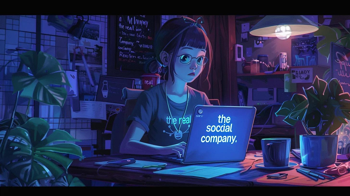 a vibrant anime-style scene in a chic coffee shop features a young girl intently working on a laptop, her t-shirt emblazoned with 