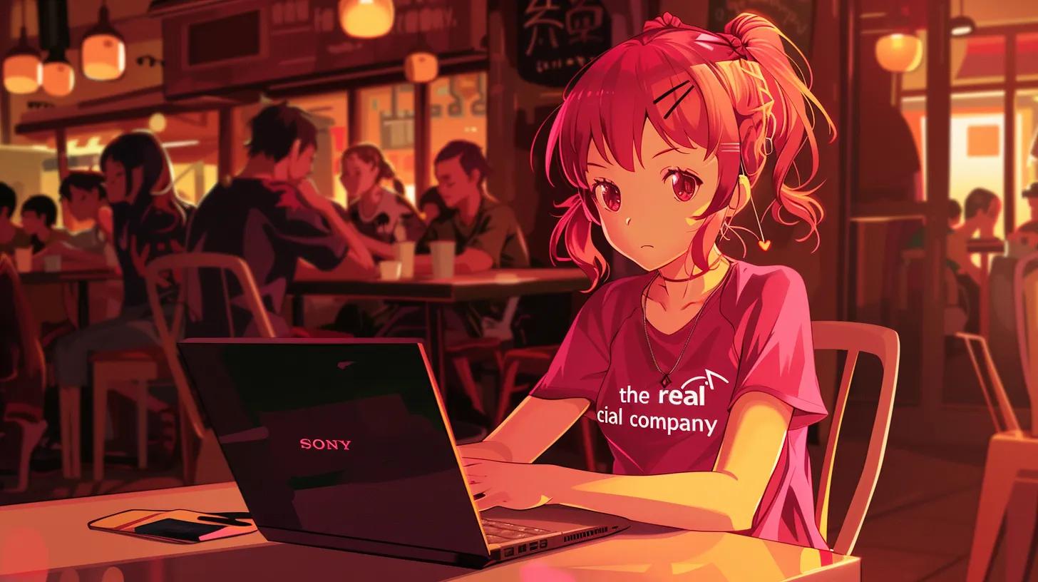 a vibrant anime-style girl sits focused at a sleek coffee shop table, typing intently on a laptop, her t-shirt emblazoned with - The Real Social Company - Columbus Web Design, SEO, Social a vibrant anime-style girl sits focused at a sleek coffee shop table, typing intently on a laptop, her t-shirt emblazoned with