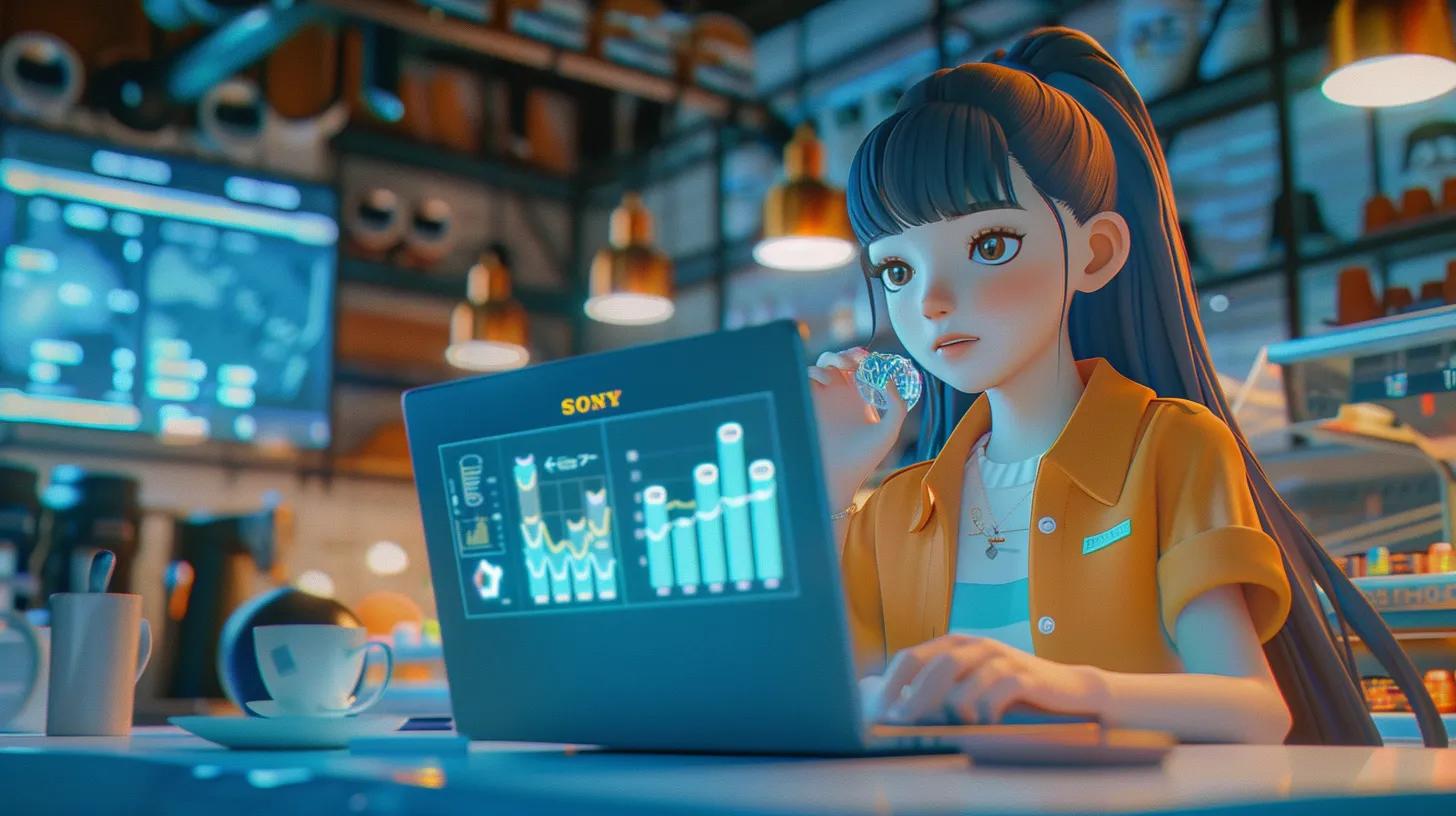 a vibrant anime-style scene of a girl in a modern coffee shop, intently focused on her laptop, surrounded by charts and graphs on the screen that illustrate key metrics like bounce rates and mobile traffic, capturing the essence of responsive design success. - The Real Social Company - Social Media Managment - Web Design a vibrant anime-style scene of a girl in a modern coffee shop, intently focused on her laptop, surrounded by charts and graphs on the screen that illustrate key metrics like bounce rates and mobile traffic, capturing the essence of responsive design success.