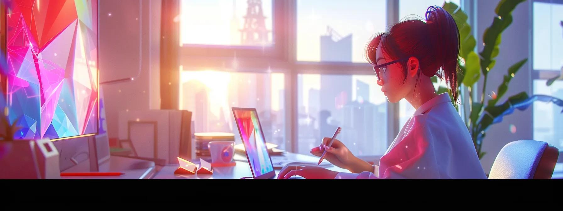 a vibrant scene showcases a female character in an anime style, engrossed in laptop work within a sleek, modern office, crafting engaging social media content that highlights the transformative benefits of popular medical spa services. - The Real Social Company - Columbus Web Design, SEO, Social a vibrant scene showcases a female character in an anime style, engrossed in laptop work within a sleek, modern office, crafting engaging social media content that highlights the transformative benefits of popular medical spa services.